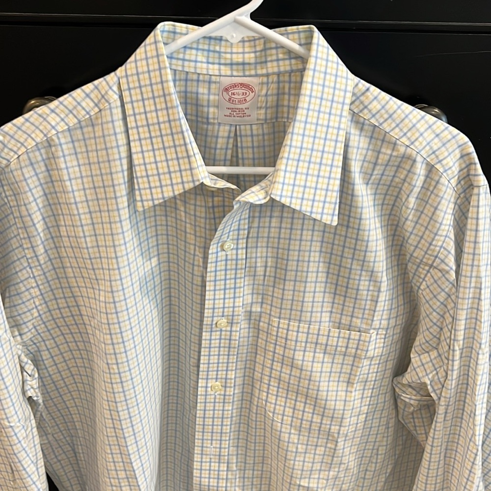 Brooks Brothers men’s long sleeved blue/white/yellow checked shirt. Size 16.5/33 - Picture 2 of 6